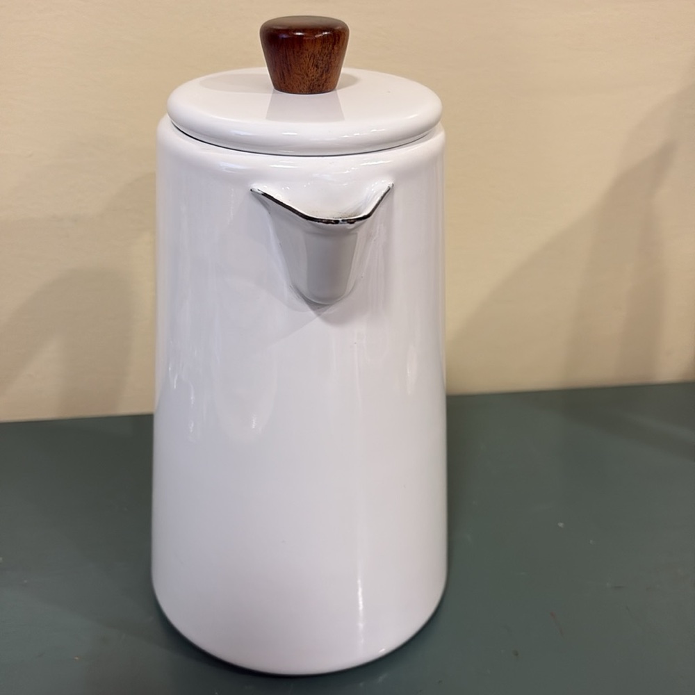 Hearth & Hand Magnolia White Enamel 6-cup Coffee Pot with Wood Accents - Picture 4 of 8